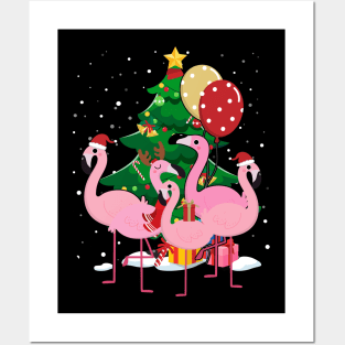 Flamingo Christmas Tree Posters and Art